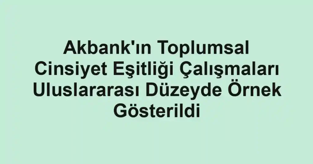 Akbank'ın Toplumsal Cinsiyet Eşitliği Çalışmaları Uluslararası Düzeyde Örnek Gösterildi