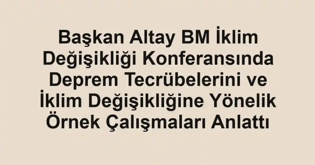 Başkan Altay BM İklim Değişikliği Konferansında Deprem Tecrübelerini ve İklim Değişikliğine Yönelik Örnek Çalışmaları Anlattı