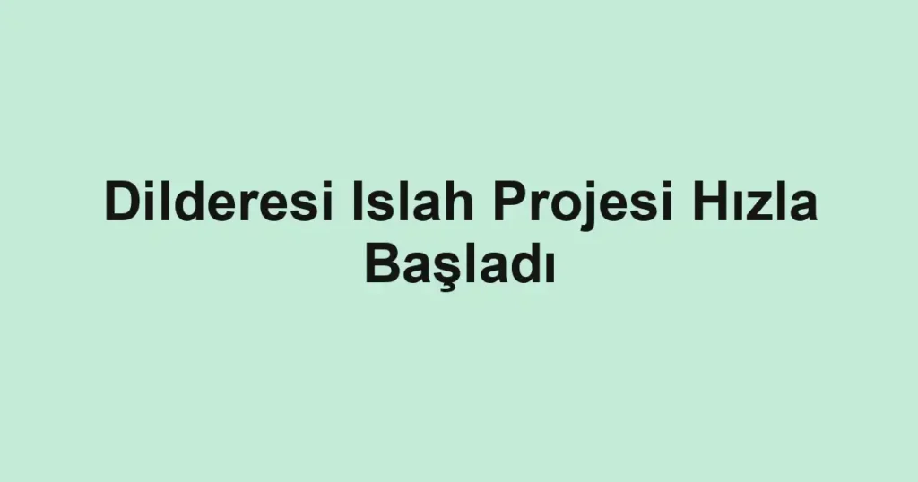 Dilderesi Islah Projesi Hızla Başladı
