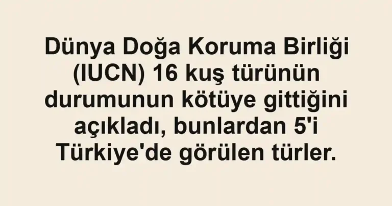 Dünya Doğa Koruma Birliği (IUCN) 16 kuş türünün durumunun kötüye gittiğini açıkladı, bunlardan 5'i Türkiye'de görülen türler.