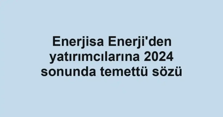 Enerjisa Enerji'den yatırımcılarına 2024 sonunda temettü sözü