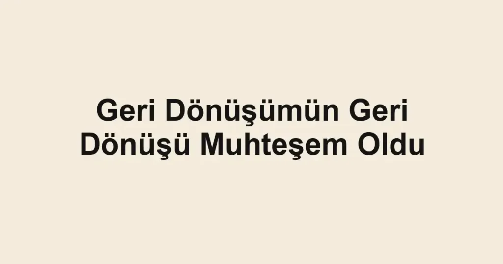 Geri Dönüşümün Geri Dönüşü Muhteşem Oldu