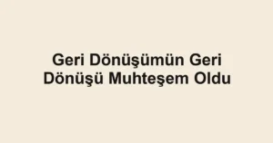 Geri Dönüşümün Geri Dönüşü Muhteşem Oldu