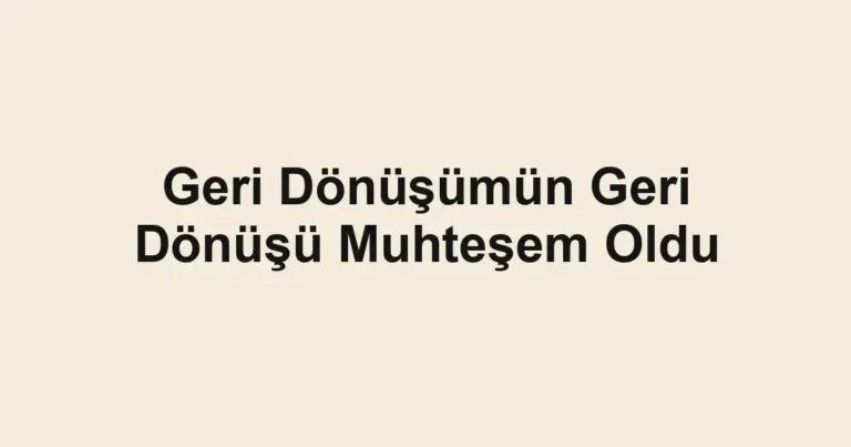 Geri Dönüşümün Geri Dönüşü Muhteşem Oldu