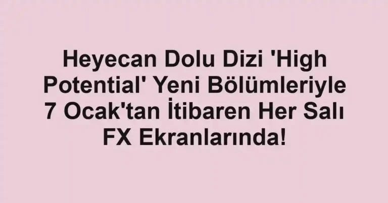 Heyecan Dolu Dizi 'High Potential' Yeni Bölümleriyle 7 Ocak'tan İtibaren Her Salı FX Ekranlarında!