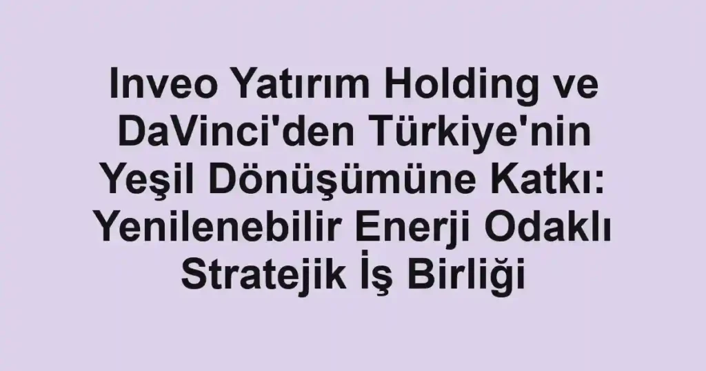 Inveo Yatırım Holding ve DaVinci'den Türkiye'nin Yeşil Dönüşümüne Katkı: Yenilenebilir Enerji Odaklı Stratejik İş Birliği