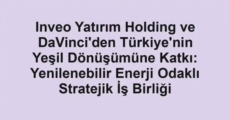 Inveo Yatırım Holding ve DaVinci'den Türkiye'nin Yeşil Dönüşümüne Katkı: Yenilenebilir Enerji Odaklı Stratejik İş Birliği