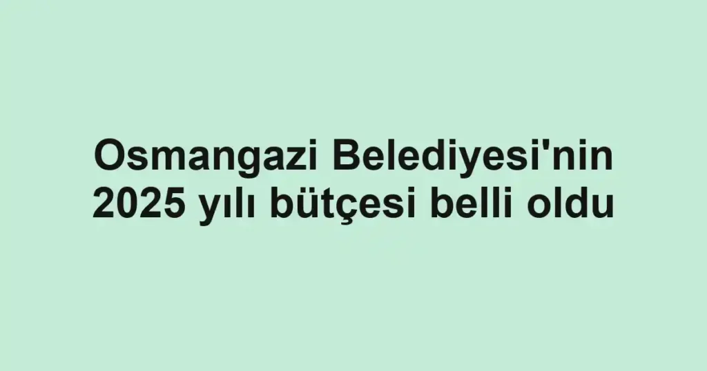 Osmangazi Belediyesi'nin 2025 yılı bütçesi belli oldu