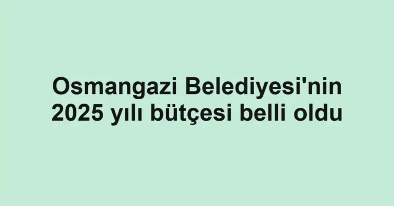 Osmangazi Belediyesi'nin 2025 yılı bütçesi belli oldu
