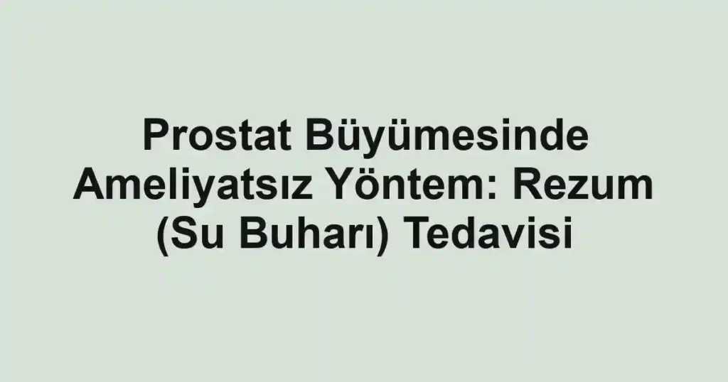 Prostat Büyümesinde Ameliyatsız Yöntem: Rezum (Su Buharı) Tedavisi