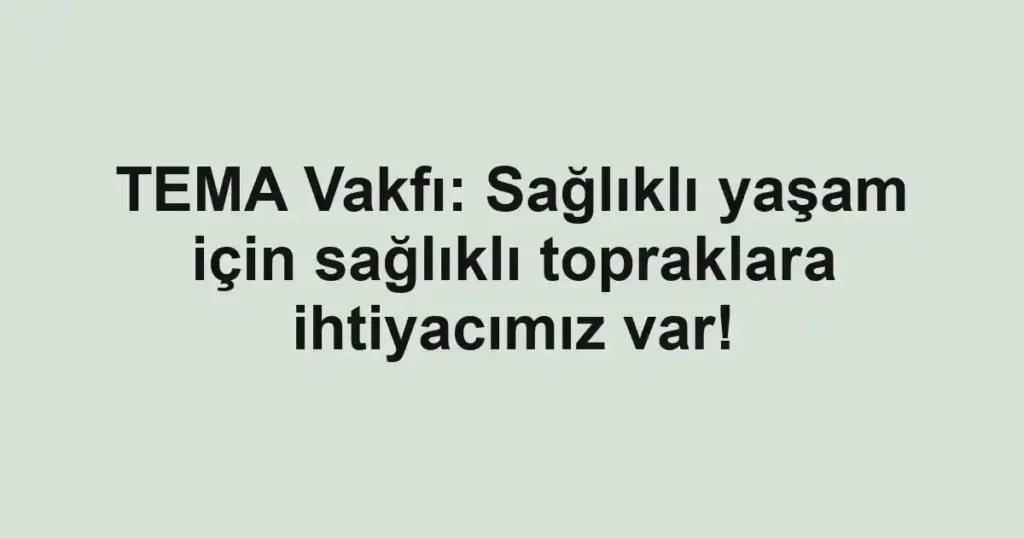 TEMA Vakfı: Sağlıklı yaşam için sağlıklı topraklara ihtiyacımız var!