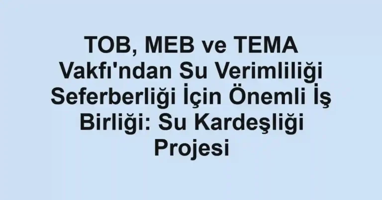 TOB, MEB ve TEMA Vakfı'ndan Su Verimliliği Seferberliği İçin Önemli İş Birliği: Su Kardeşliği Projesi
