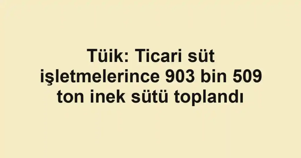 Tüik: Ticari süt işletmelerince 903 bin 509 ton inek sütü toplandı