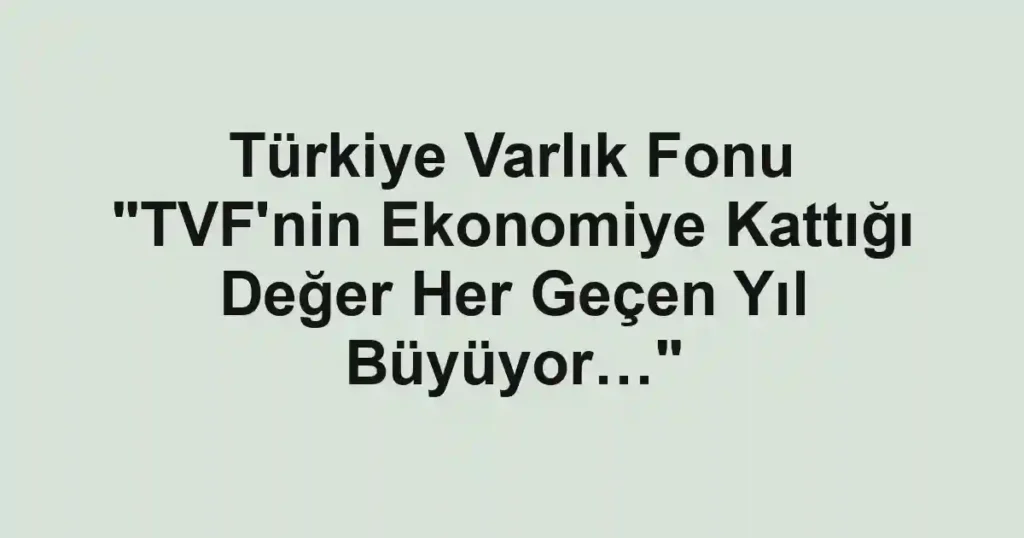 Türkiye Varlık Fonu "TVF'nin Ekonomiye Kattığı Değer Her Geçen Yıl Büyüyor…"