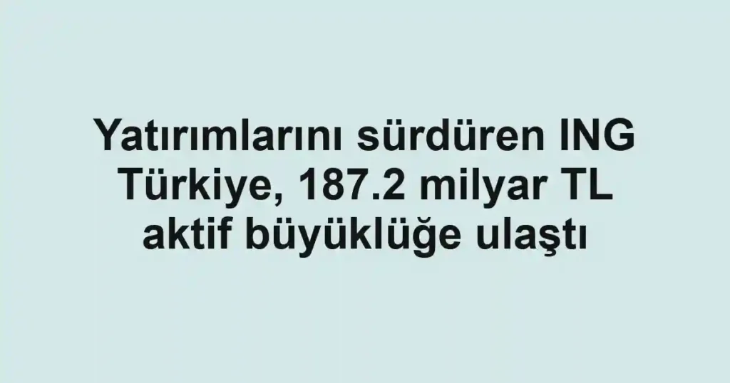 Yatırımlarını sürdüren ING Türkiye, 187.2 milyar TL aktif büyüklüğe ulaştı