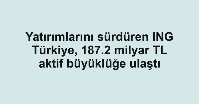 Yatırımlarını sürdüren ING Türkiye, 187.2 milyar TL aktif büyüklüğe ulaştı